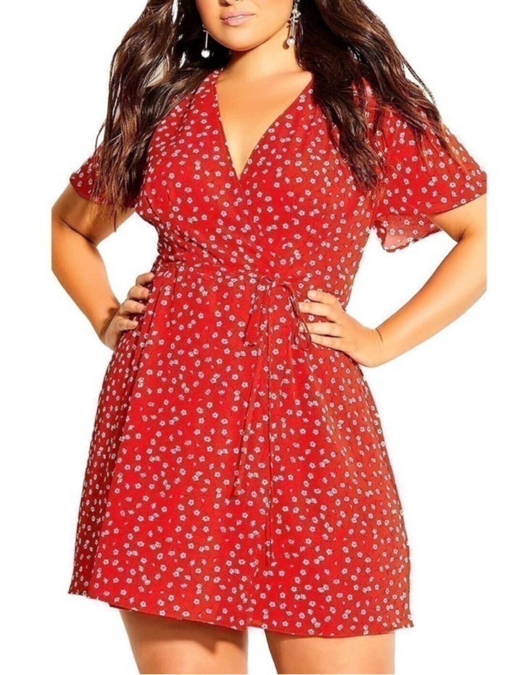 NWT City Chic Blossom Rain Red Floral Wrap Dress Size 18